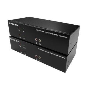 Black Box KVXLCH-200 KVM Extender Kit over CATx, Dual-Head, HDMI 4K30, USB 2.0, Audio, Serial, Local Video Out